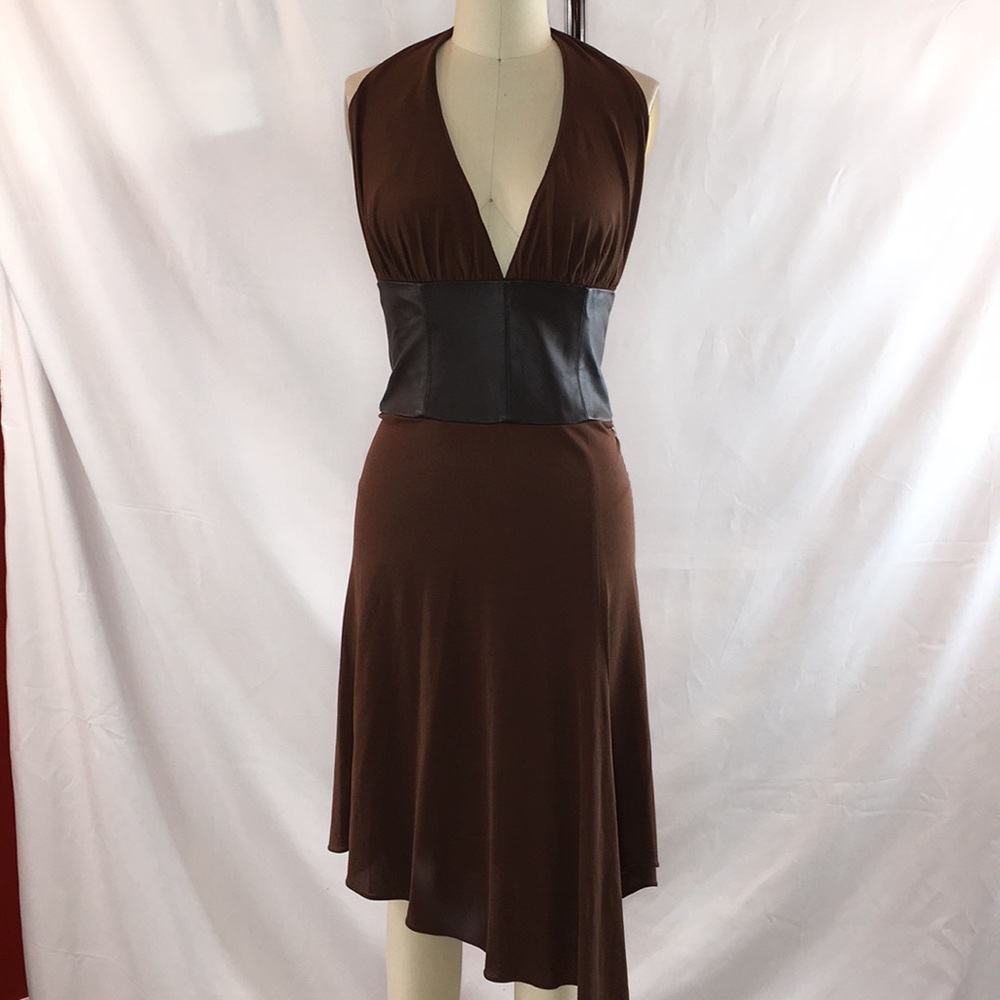 Sean by Sean Combs real leather corset waist halter midi dre…